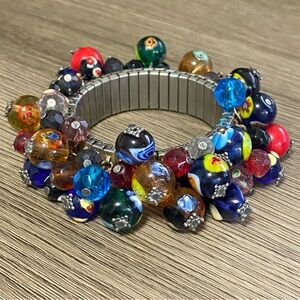 VINTAGE Venetian Art Glass Bead Cha Cha Stretch Bracelet